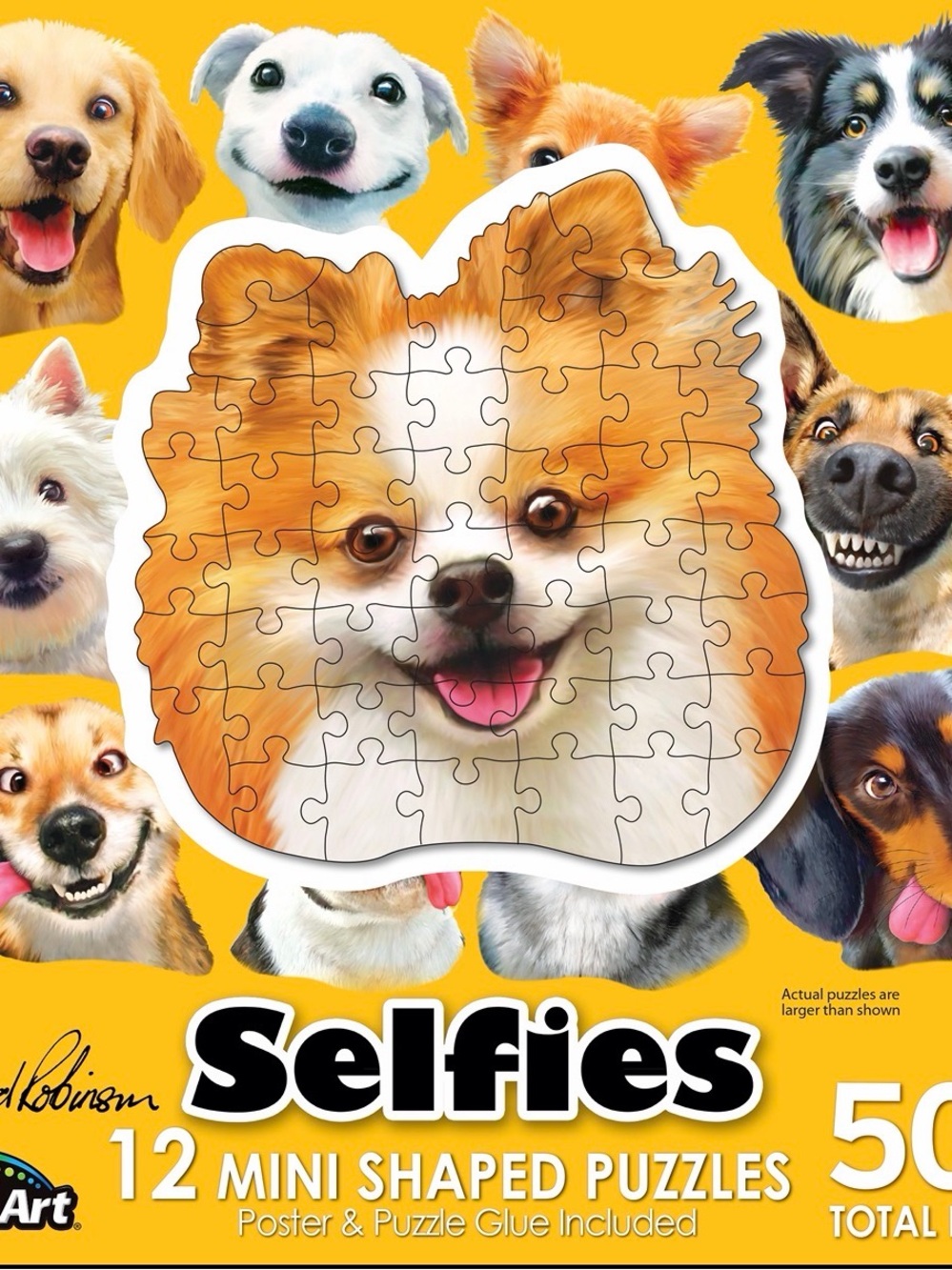 Selfies 12 Mini Shaped Dog Puzzles - Yellow